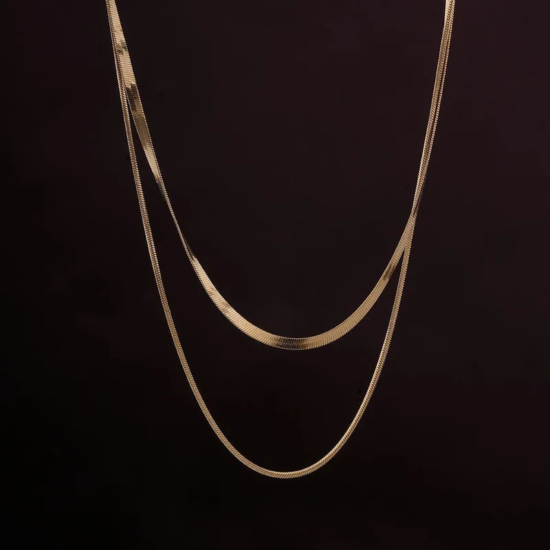 بالموناس PALMONAS 18k Gold Tone Plated Plain Chain Two Layer Necklace
 for Women