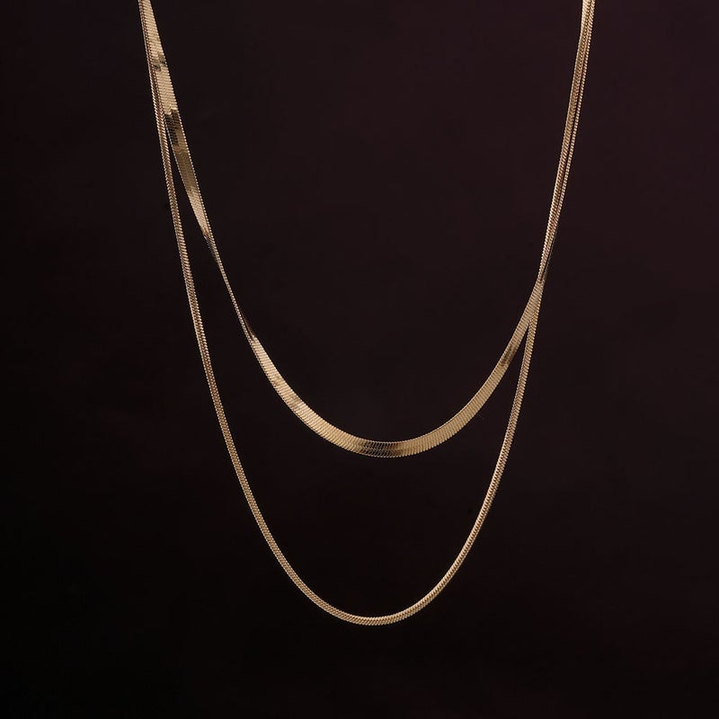 PALMONAS 18k Gold Tone Plated Plain Chain Two Layer Necklace
 for Women - Image 2