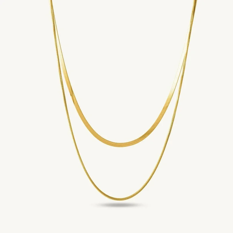 بالموناس PALMONAS 18k Gold Tone Plated Plain Chain Two Layer Necklace
 for Women