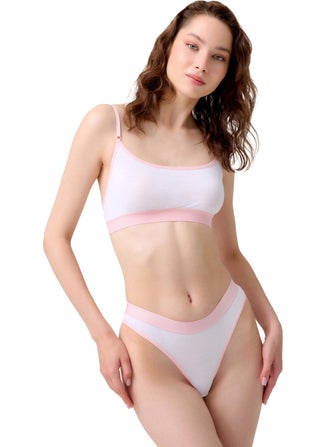 COTTONHILL White Cotton Rubber Detailed Adjustable Strap Women's Bra Set  - Image 1