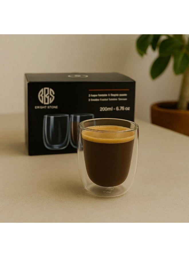 BS أكواب زجاجية مزدوجة الجدار من B&S | 200 مل زجاج بوروسيليكات معزول | أكواب قهوة وشاي مقاومة للحرارة | مجموعة من 2 قطعة | أدوات شرب قابلة لإعادة الاستخدام شفافة | ملحق مطبخ صديق للبيئة | بدون تكثف - Image 3