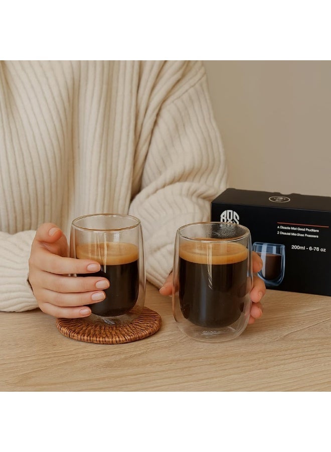 BS أكواب زجاجية مزدوجة الجدار من B&S | 200 مل زجاج بوروسيليكات معزول | أكواب قهوة وشاي مقاومة للحرارة | مجموعة من 2 قطعة | أدوات شرب قابلة لإعادة الاستخدام شفافة | ملحق مطبخ صديق للبيئة | بدون تكثف - Image 1