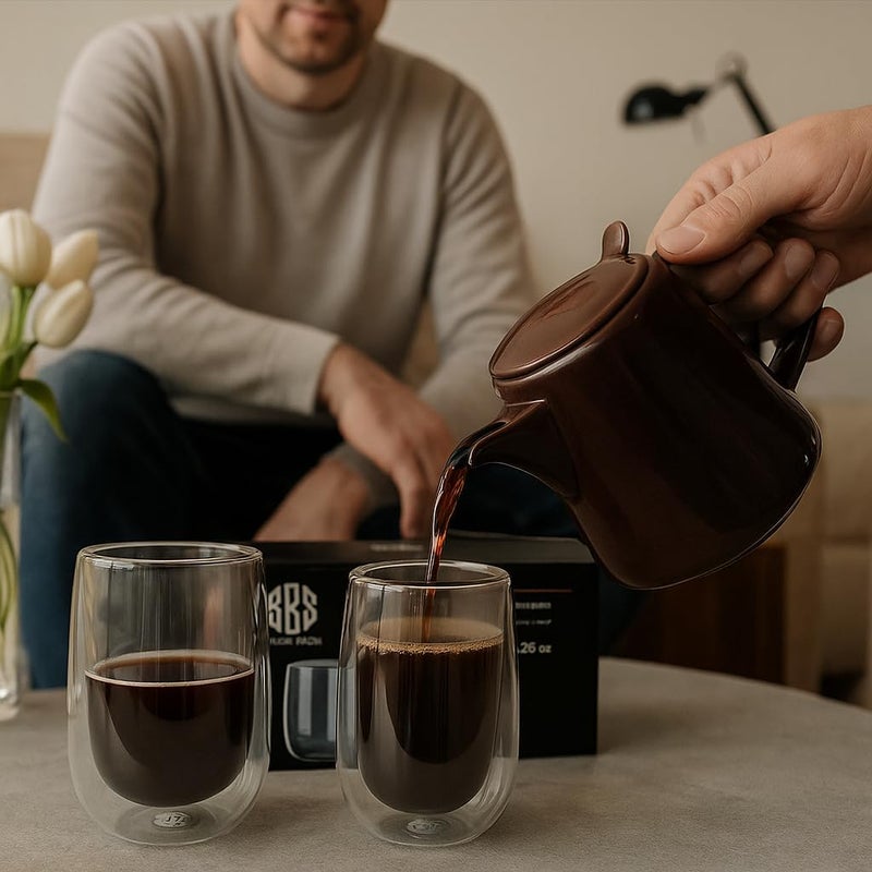 BS أكواب زجاجية مزدوجة الجدار من B&S | 200 مل زجاج بوروسيليكات معزول | أكواب قهوة وشاي مقاومة للحرارة | مجموعة من 2 قطعة | أدوات شرب قابلة لإعادة الاستخدام شفافة | ملحق مطبخ صديق للبيئة | بدون تكثف - Image 2