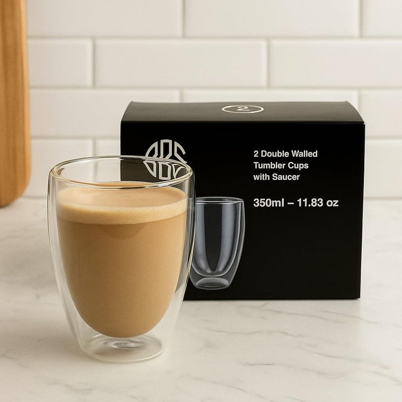 BS أكواب زجاجية مزدوجة الجدار من B&S | 200 مل زجاج بوروسيليكات معزول | أكواب قهوة وشاي مقاومة للحرارة | مجموعة من 2 قطعة | أدوات شرب قابلة لإعادة الاستخدام شفافة | ملحق مطبخ صديق للبيئة | بدون تكثف - Image 4