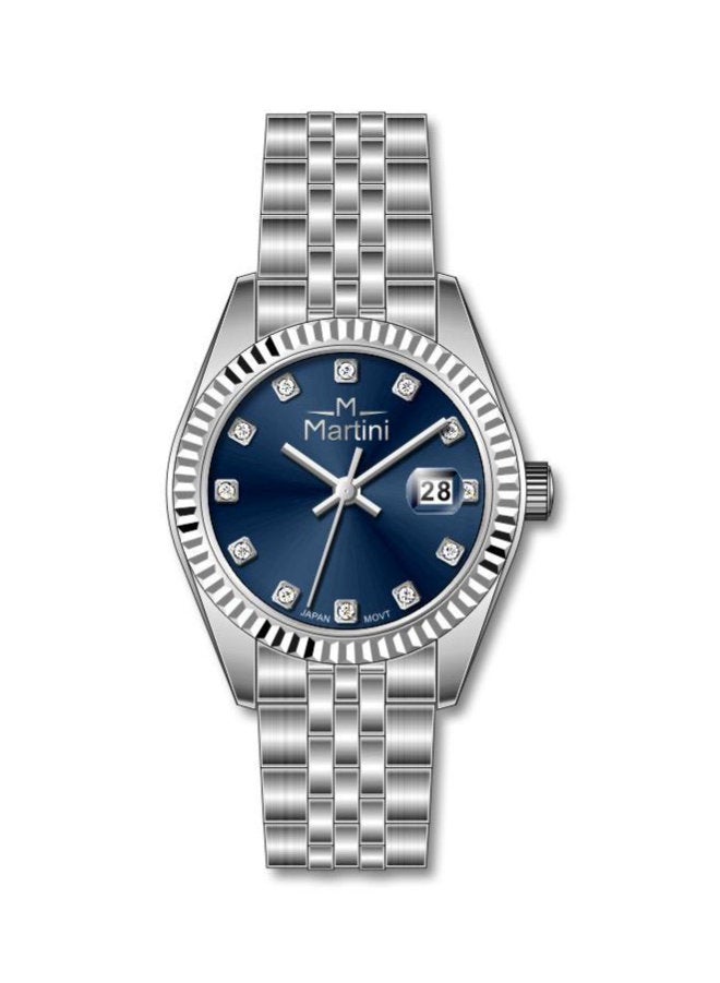 مارتيني ساعة مارتيني الأنيقة للنساء بتصميم عصري مينا باللون الأزرق الداكن وسوار من الفولاذ المقاوم للصدأ مقاومة للماء مثالية للإطلالات الكاجوال والرسمية - Image 1