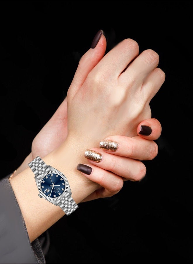 مارتيني ساعة مارتيني الأنيقة للنساء بتصميم عصري مينا باللون الأزرق الداكن وسوار من الفولاذ المقاوم للصدأ مقاومة للماء مثالية للإطلالات الكاجوال والرسمية - Image 2