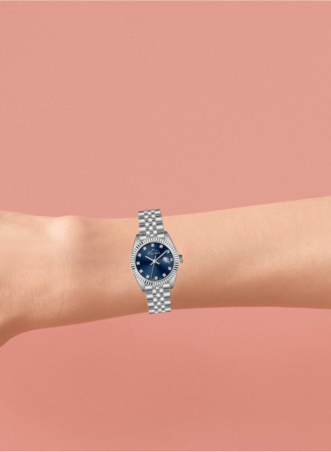 مارتيني ساعة مارتيني الأنيقة للنساء بتصميم عصري مينا باللون الأزرق الداكن وسوار من الفولاذ المقاوم للصدأ مقاومة للماء مثالية للإطلالات الكاجوال والرسمية - Image 3