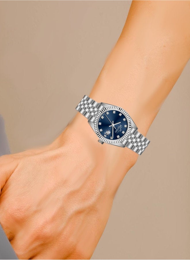 مارتيني ساعة مارتيني الأنيقة للنساء بتصميم عصري مينا باللون الأزرق الداكن وسوار من الفولاذ المقاوم للصدأ مقاومة للماء مثالية للإطلالات الكاجوال والرسمية - Image 4