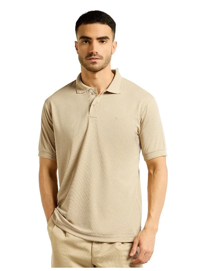 Beyoung Beige Structured Polo T-Shirt for Men