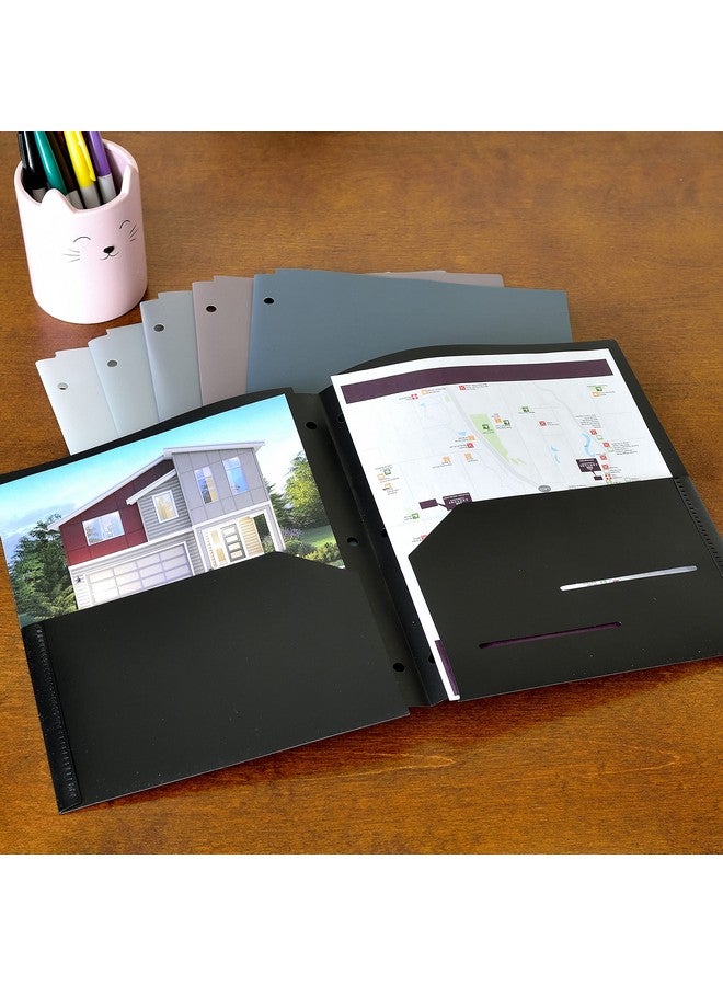 يانج إيفر 6 قطع من المجلدات البلاستيكية الثقيلة ذات الجيبين وفواصل الموثق مع جيب 3 فتحات لكمة المجلدات مع مجلدات الموثق الشقوق - Image 4