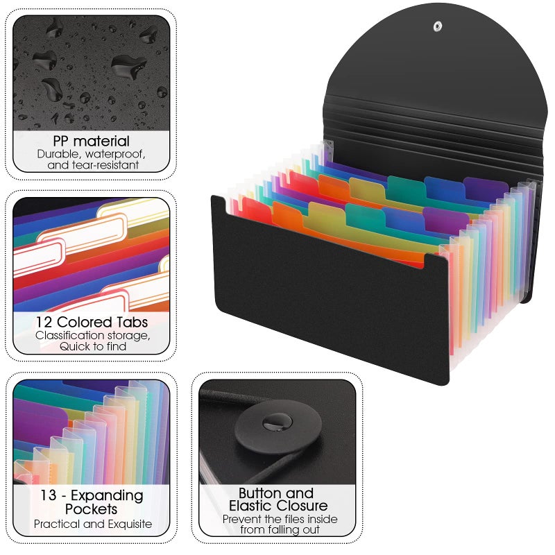 CASAON 2 Pack 13 Pockets A6 Mini Coupon Organizer Wallet, Expandable Accordion File Organizer for Storage Receipt Cards Coupons Tickets - Black - Image 3