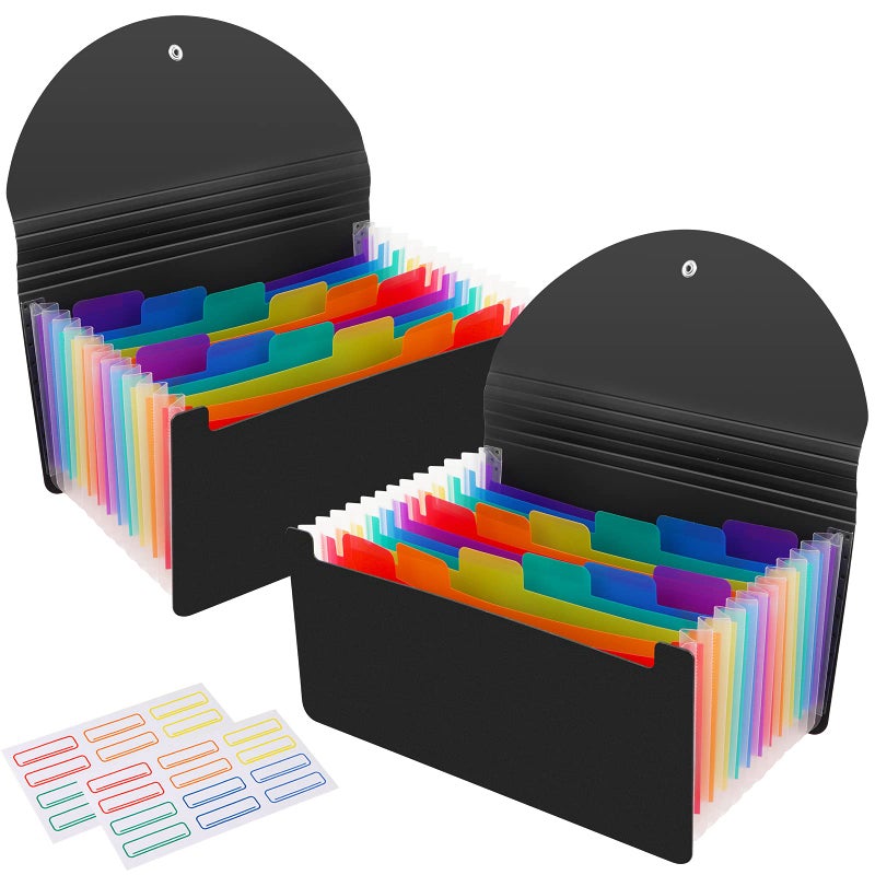 CASAON 2 Pack 13 Pockets A6 Mini Coupon Organizer Wallet, Expandable Accordion File Organizer for Storage Receipt Cards Coupons Tickets - Black - Image 1