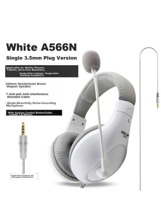 salar Shenglai A566n Headphones For English Listening And Speaking Exams, Online Cl, High School Entrance Exam, Human-machine Dialogue With Microphone, 3.5mm Plug For Laptop, White Single Plug - Image 1