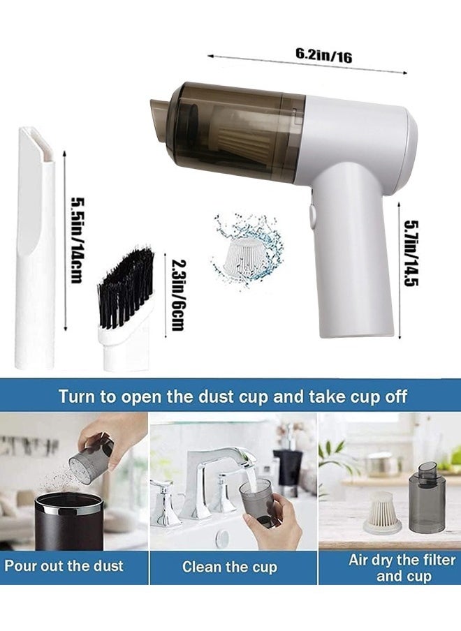 Digipace Handheld Vacuum Cleaner, USB Rechargeable with brush, Portable Mini Cleaner for Car and Home, White  - Image 2