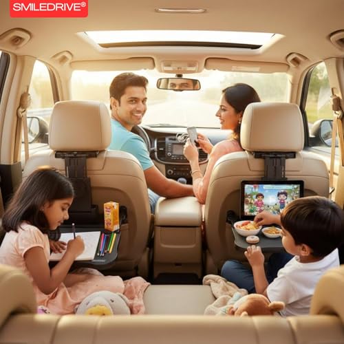 SMILEDRIVE® Car Laptop Stand Backseat Tray Table for Cars-Adjustable Kids Travel Food Trays Roadtrip Back Seat Organizer Pastime/Working/Dinning Desk - Image 2