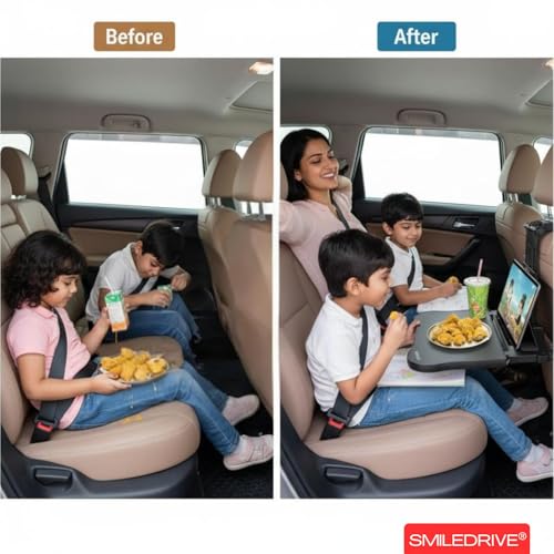 SMILEDRIVE® Car Laptop Stand Backseat Tray Table for Cars-Adjustable Kids Travel Food Trays Roadtrip Back Seat Organizer Pastime/Working/Dinning Desk - Image 4