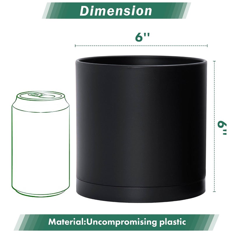 D'vine Dev 2 Pack 6 Inch Modern Plastic Plant Pots, Small Garden Planters for Plant with Drainage Holes and Saucers, Black Color, 74-Y-J-1 - Image 2