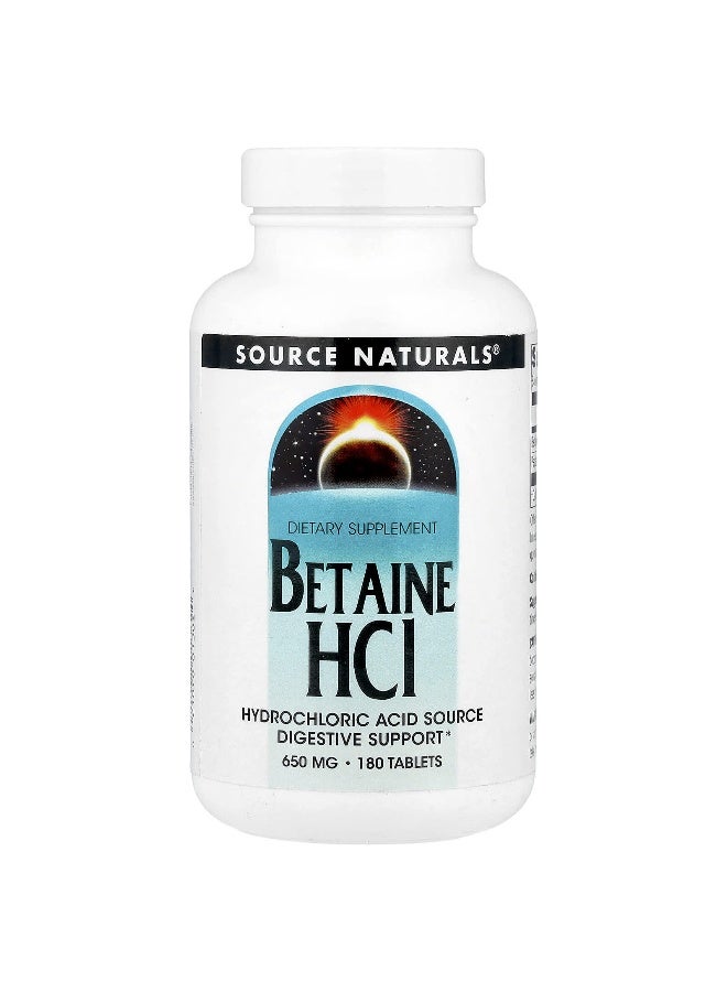 Source Naturals Source Naturals, Betaine HCl, 650 mg, 180 Tablets  - Image 1