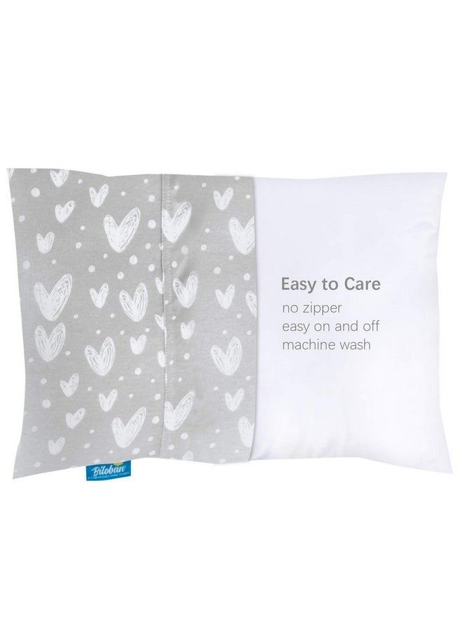 Biloban - Organic Cotton Toddler Pillowcase 2 Pack, (Pillowcase Only) Kids Pillowcase For Sleeping Fit Pillow Sized 13"X 18" Or 14"X19", Envelope Travel Pillowcase For Girl Boy, Gray Heart & White Star - Image 1