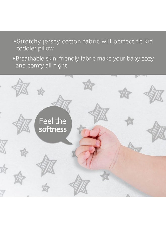 Biloban - Organic Cotton Toddler Pillowcase 2 Pack, (Pillowcase Only) Kids Pillowcase For Sleeping Fit Pillow Sized 13"X 18" Or 14"X19", Envelope Travel Pillowcase For Girl Boy, Gray Heart & White Star - Image 1