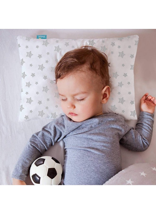 Biloban - Organic Cotton Toddler Pillowcase 2 Pack, (Pillowcase Only) Kids Pillowcase For Sleeping Fit Pillow Sized 13"X 18" Or 14"X19", Envelope Travel Pillowcase For Girl Boy, Gray Heart & White Star - Image 1