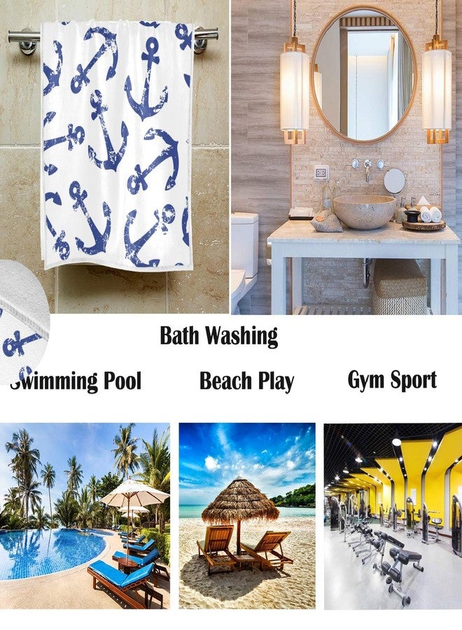 Pfrewn Nautical Retro Anchors Hand Towels 16x30 in Navy Anchor Bathroom Towel Soft Absorbent Ocean Sea Underwater Summer Small Bath Towel Kitchen Dish Guest Towel Home Bathroom Decorations - Image 2