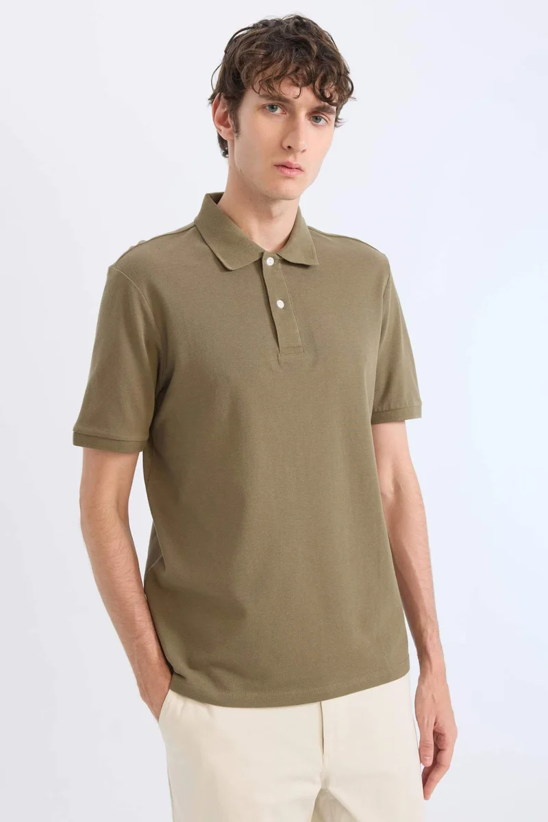 ديفاكتو Regular Fit Polo Collar Pique Short Sleeve Polo T-Shirt