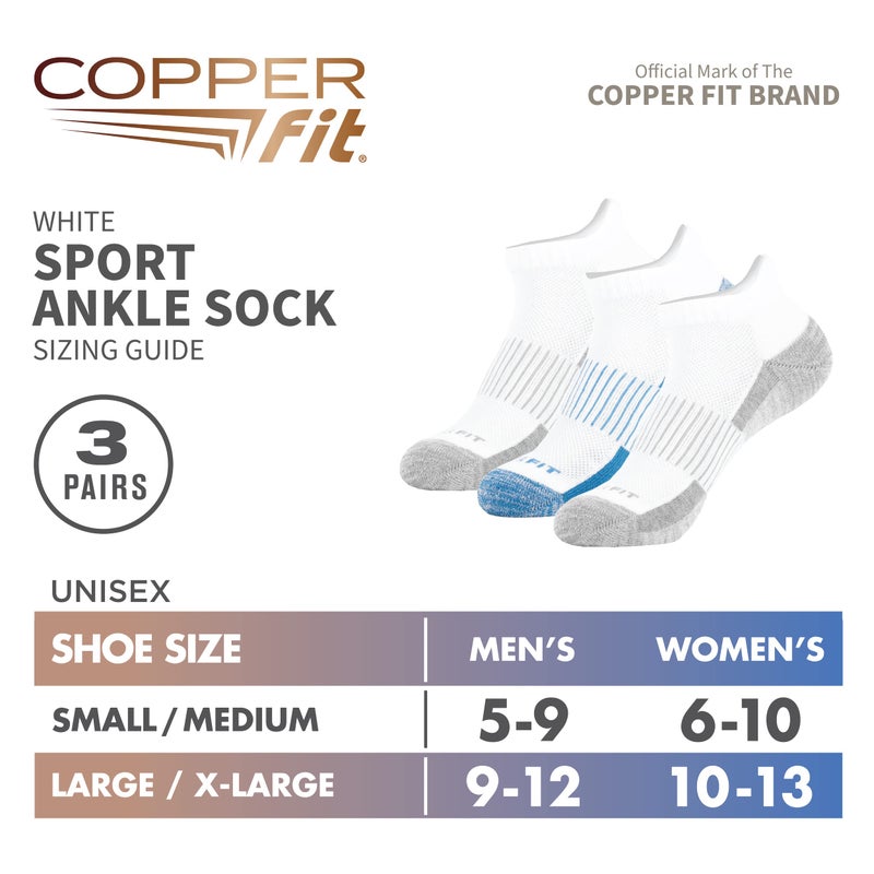 Copper Fit Unisex Adult Ankle Length Sport Socks, White, Small-Medium US - Image 3