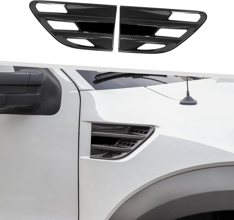 Jimen 2PCS Car Side Fender Vent Cover Trim for Ford F-150 SVT Raptor 2009-2014 (Carbon Fiber) - Image 1