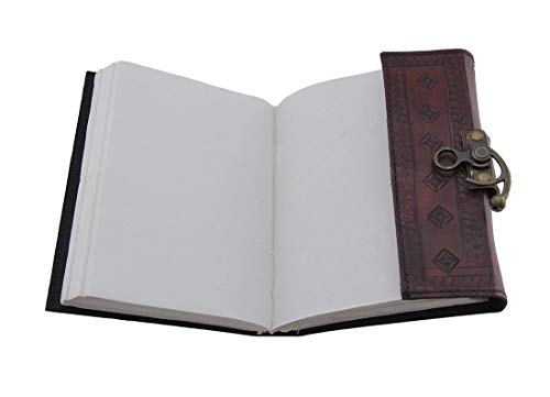 AzureGreen Embossed Leather Blue Stone 120 Page Unlined Journal with Clasp (Brown) - Image 3
