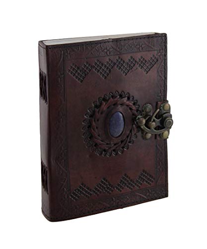 AzureGreen Embossed Leather Blue Stone 120 Page Unlined Journal with Clasp (Brown) - Image 1
