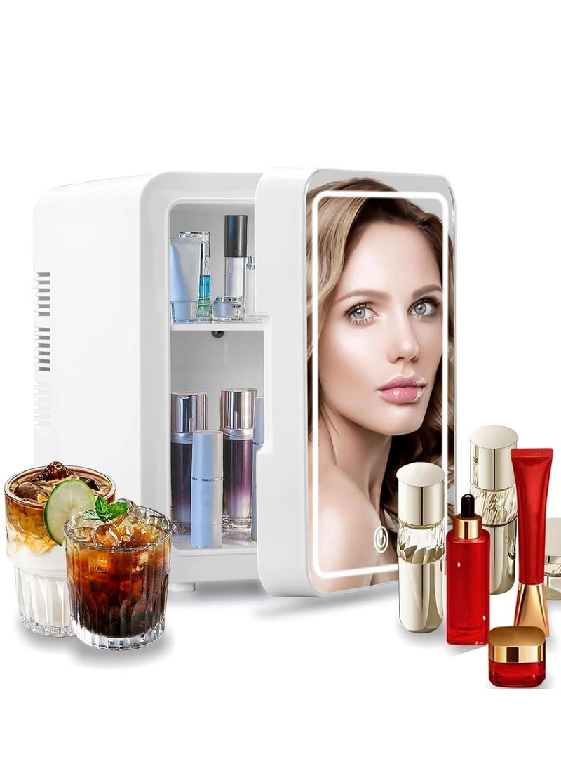 عربست ثلاجة مستحضرات التجميل 4 لتر مع مرآة ضوئية LED قابلة للتخفيف ، ثلاجة صغيرة مدمجة ومبردة محمولة ودفئة للعناية بالبشرة ومستحضرات التجميل والأغذية وغرفة النوم والمكتب ، أبيض - Image 1