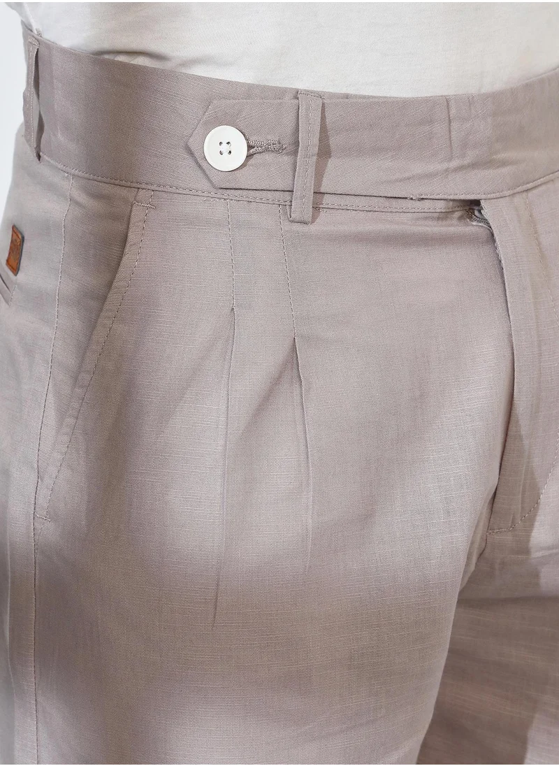 Campus Sutra Men's Cloud Grey Tailored Linen-Blend Trousers