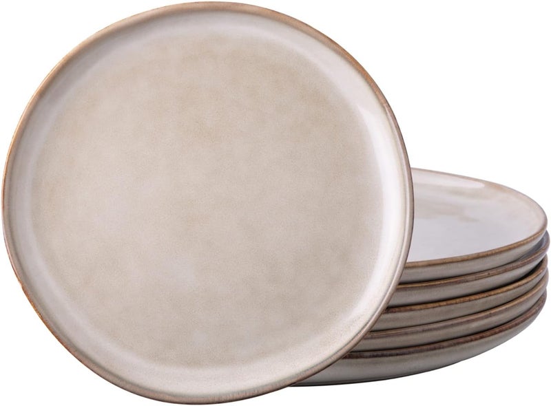 AmorArc Ceramic Dinner Plates Set of 6, 10.5 Inch Handmade Reactive Glaze Stoneware Plates, Rustic Shape Dinnerware Dish Set for Kitchen, Microwave & Dishwasher Safe, Scratch Resistant-Cappuccino - Image 1
