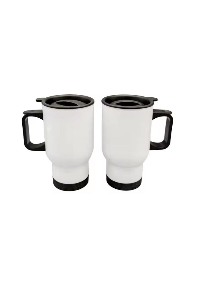 Kalon 2Set Travel Car Mug with Lid Tumbler  Sublimation Double Wall Vacuum Insulated Water Bottle Car steel coffee mugs with handle 450ml for Heat Press Printing  - Image 1