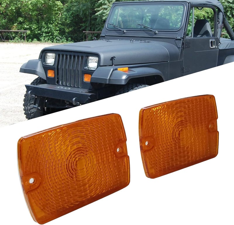 KYYET Compatible with 1987-1995 Jeep Wrangler YJ Driver Passenger Side Turn Signal Side Marker Light Lens Housing Replace for 56001378, CH2520111 ;(Amber Lens) - Image 1