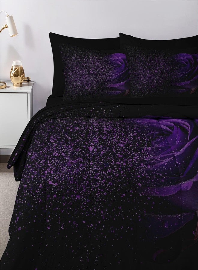 Nesker Comforter Set Full Size, Purple Rose 7 Pcs Bedding for Kids and Adults, Fantasy Dream Flower Bed Sheet Sets with Fitted Sheet 2 Pillowcases & 2 Shams - Image 4