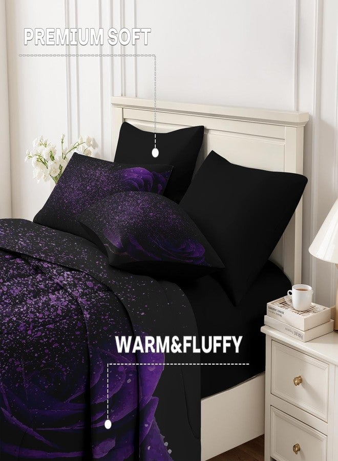 Nesker Comforter Set Full Size, Purple Rose 7 Pcs Bedding for Kids and Adults, Fantasy Dream Flower Bed Sheet Sets with Fitted Sheet 2 Pillowcases & 2 Shams - Image 5