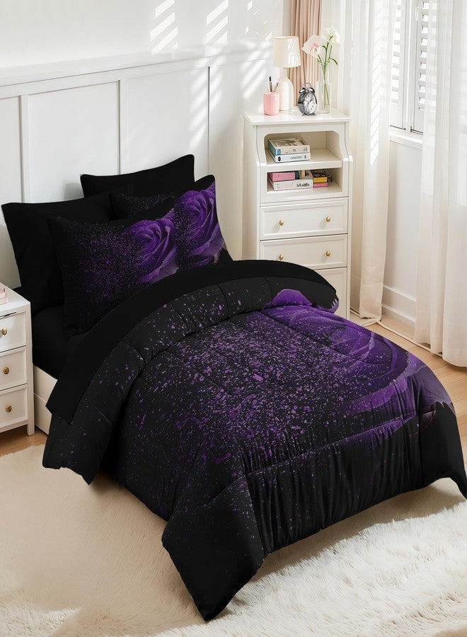 Nesker Comforter Set Full Size, Purple Rose 7 Pcs Bedding for Kids and Adults, Fantasy Dream Flower Bed Sheet Sets with Fitted Sheet 2 Pillowcases & 2 Shams - Image 2