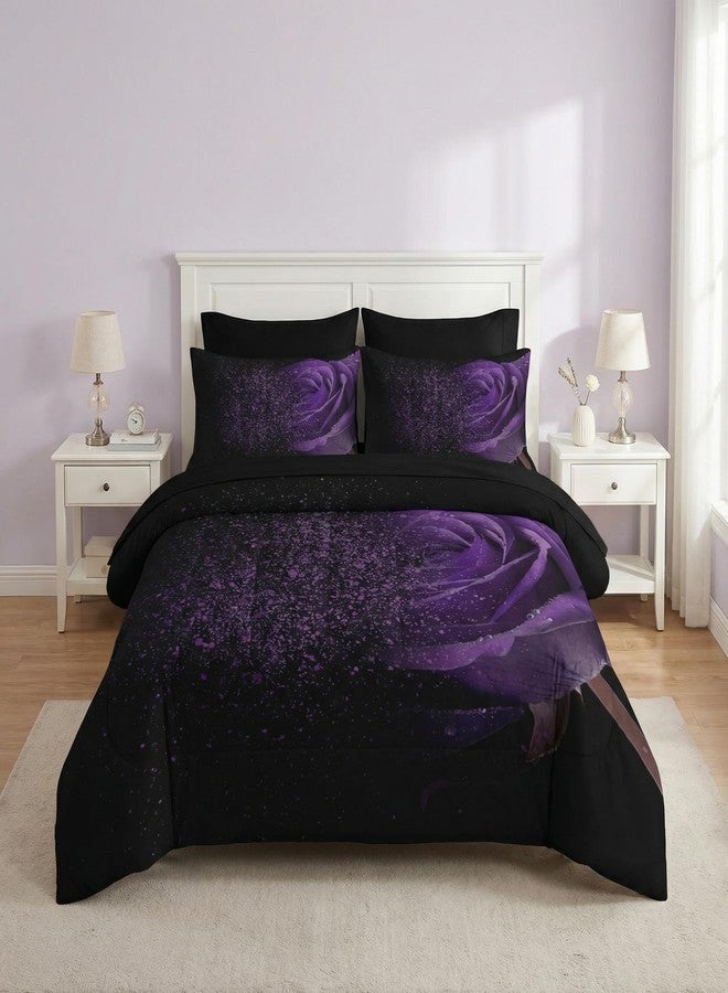 Nesker Comforter Set Full Size, Purple Rose 7 Pcs Bedding for Kids and Adults, Fantasy Dream Flower Bed Sheet Sets with Fitted Sheet 2 Pillowcases & 2 Shams - Image 1