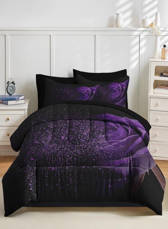 Nesker Comforter Set Full Size, Purple Rose 7 Pcs Bedding for Kids and Adults, Fantasy Dream Flower Bed Sheet Sets with Fitted Sheet 2 Pillowcases & 2 Shams - Image 3