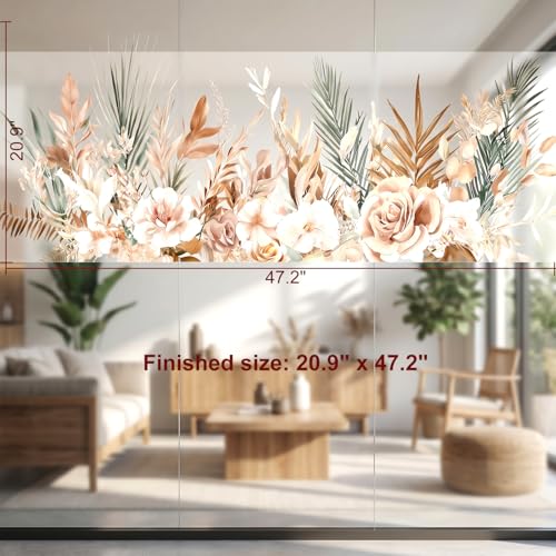 VePret Boho Floral Flowers Wall Decals Peel and Stick, Palm Leaves Plants Vinyl Wall Decor, Removable Room Home House Wall Stickers & Murals for Bedroom Living Room Bathroom Office - Image 2
