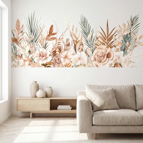 VePret Boho Floral Flowers Wall Decals Peel and Stick, Palm Leaves Plants Vinyl Wall Decor, Removable Room Home House Wall Stickers & Murals for Bedroom Living Room Bathroom Office - Image 5