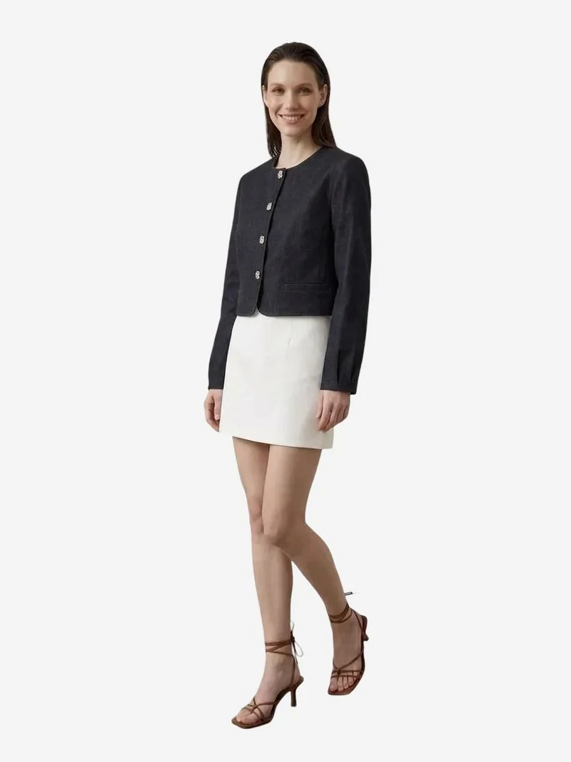 My Fashion Navy Blue MY FASHION Tailored Button Closure Short Jacket for Women | Best Price UAE