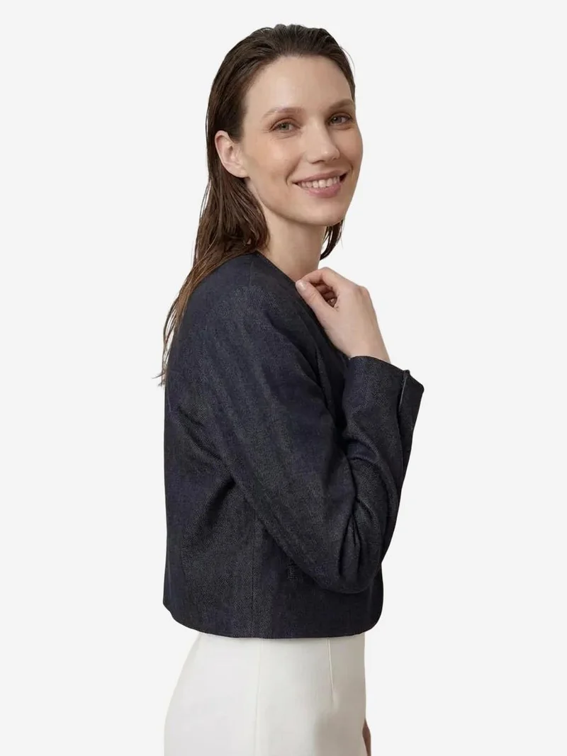My Fashion Navy Blue MY FASHION Tailored Button Closure Short Jacket for Women | Best Price UAE