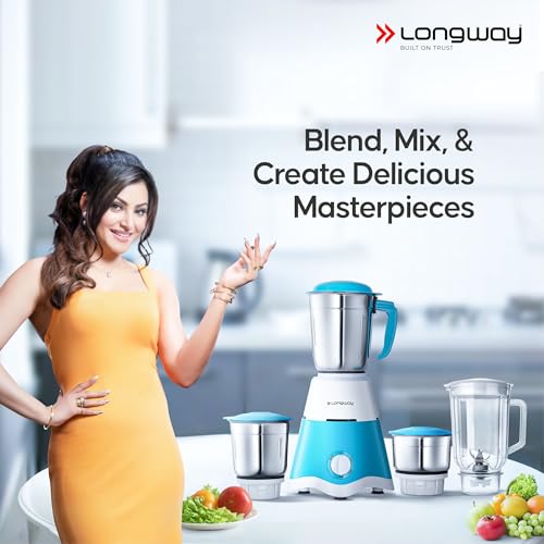 Longway Super Dlx Juicer Mixer Grinder | Up to 750 Watt Powerful Motor | 4 Jars for Grinding, Mixing, Juicing | 2 Year Warranty | Blue & White - Image 2