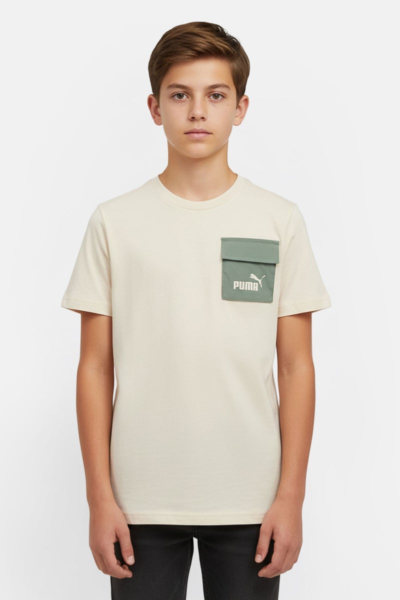 PUMA Kids Boy Sportswear Fit Short Sleeve Outdoor T-Shirt, Beige - Image 1