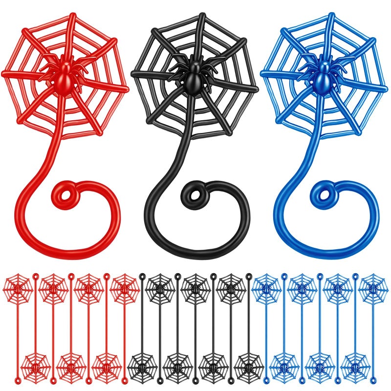 JellyArch 30 Pcs Sticky Spider Web Party Favors Bulk Easter Basket Stuffers Egg Fillers Goodie Bag Stuffers for Classroom Prizes Birthday Party Supplies (Red Blue and Black) - Image 1