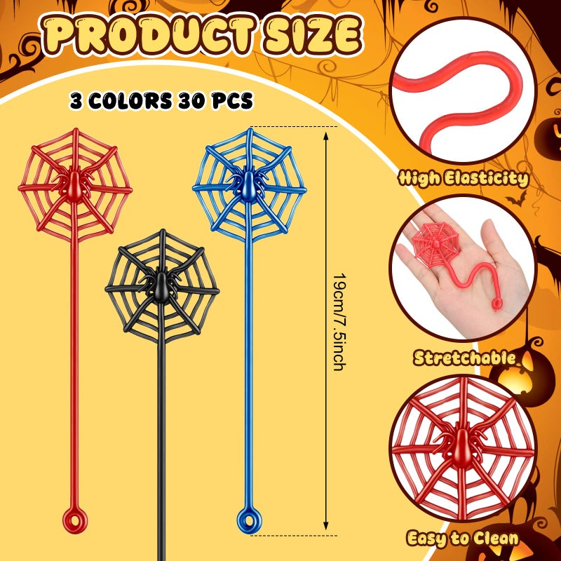 JellyArch 30 Pcs Sticky Spider Web Party Favors Bulk Easter Basket Stuffers Egg Fillers Goodie Bag Stuffers for Classroom Prizes Birthday Party Supplies (Red Blue and Black) - Image 2