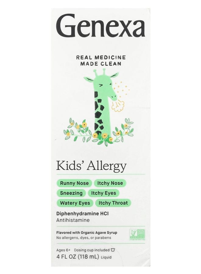 Genexa Kids' Allergy Ages 6+ Organic Agave 12.5 mg 4 fl oz (118 ml) 